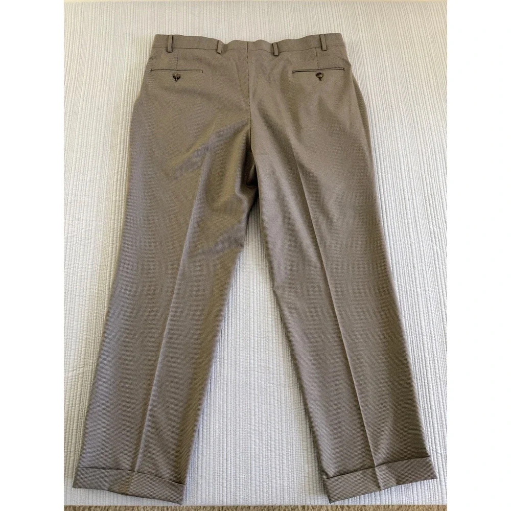 Ralph Lauren Mens Size 38/30 Brown Houndstooth Pleated Cuffed Dress Pants Slacks